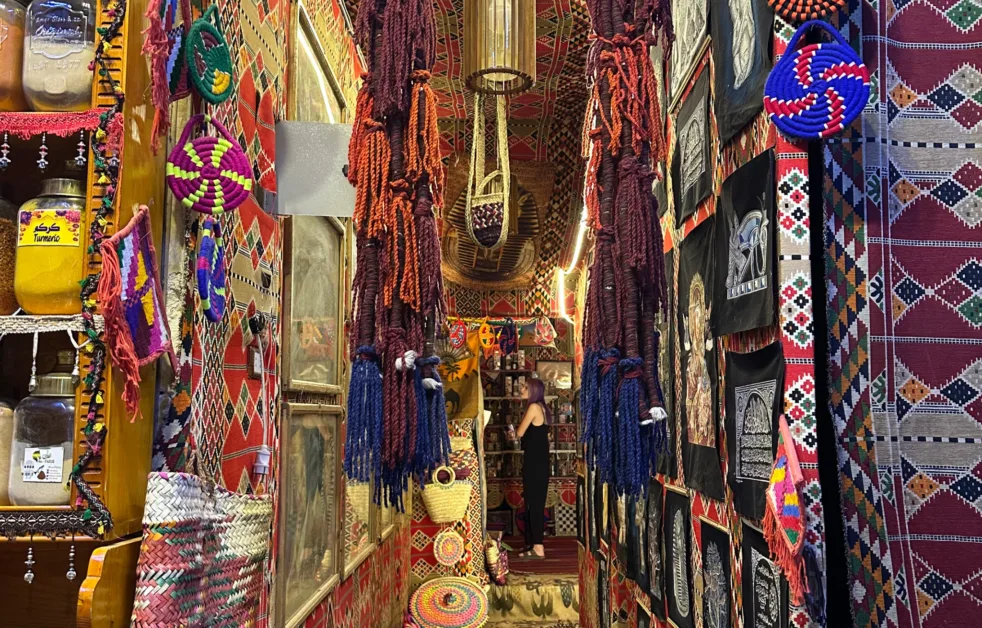 Girl exploring a souk in Luxor Egypt.