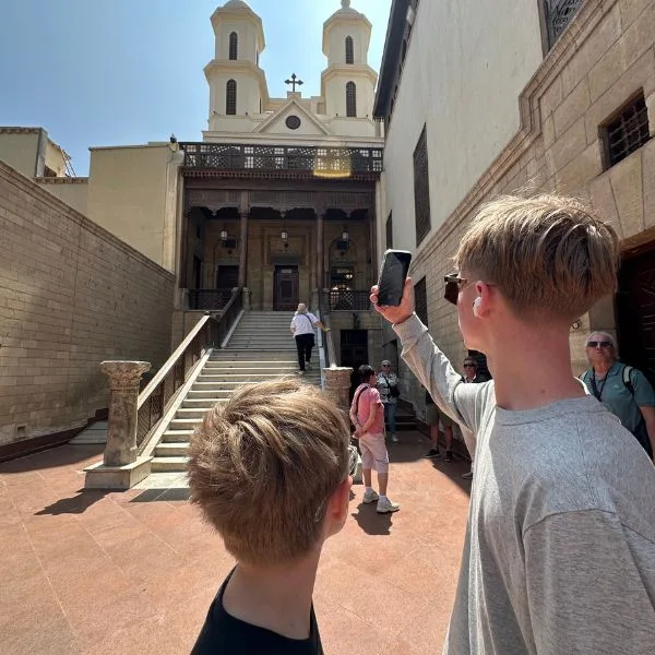 Tourists at the Hanging Church in Cairo.