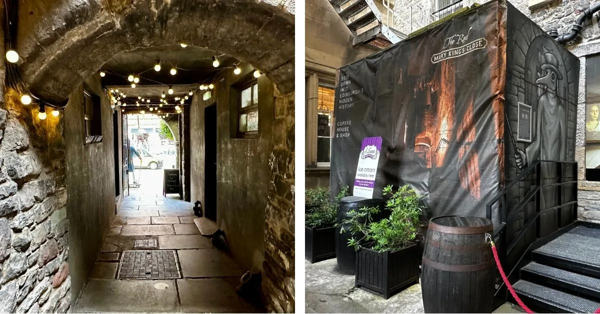 An ancient passageway off Royal Mile and entrance to Mary Kings Close a popular tourist stop.