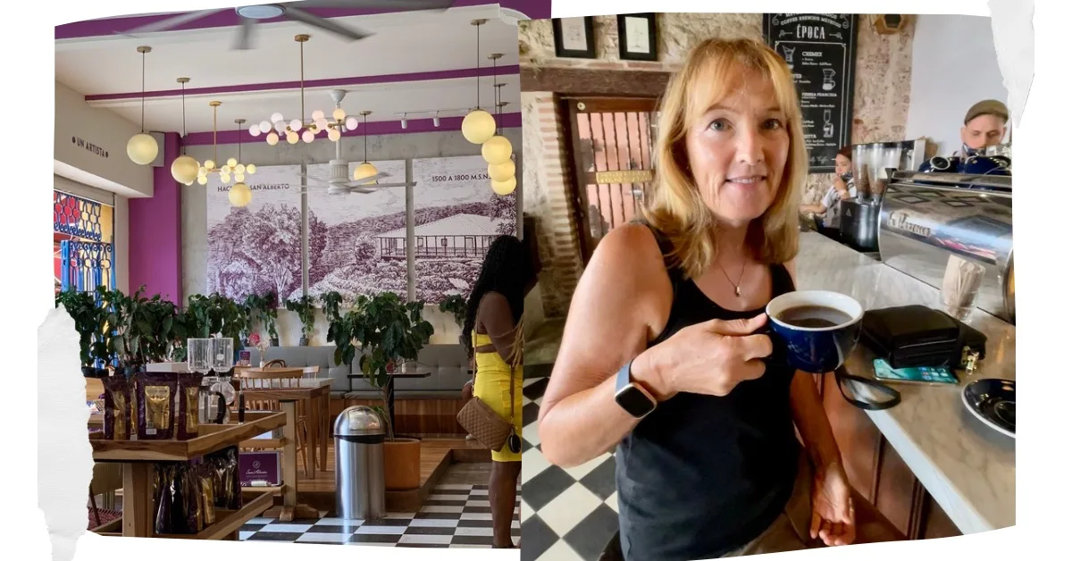 Woman drinking coffee.