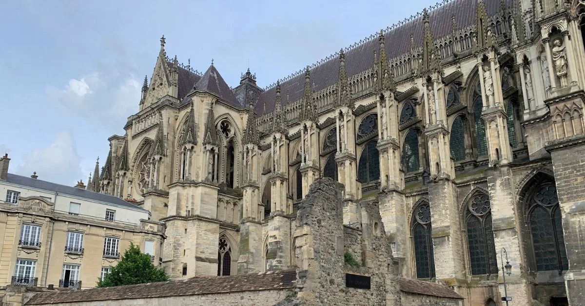 Spires and ornate statues adorn the Reims Cathedral.