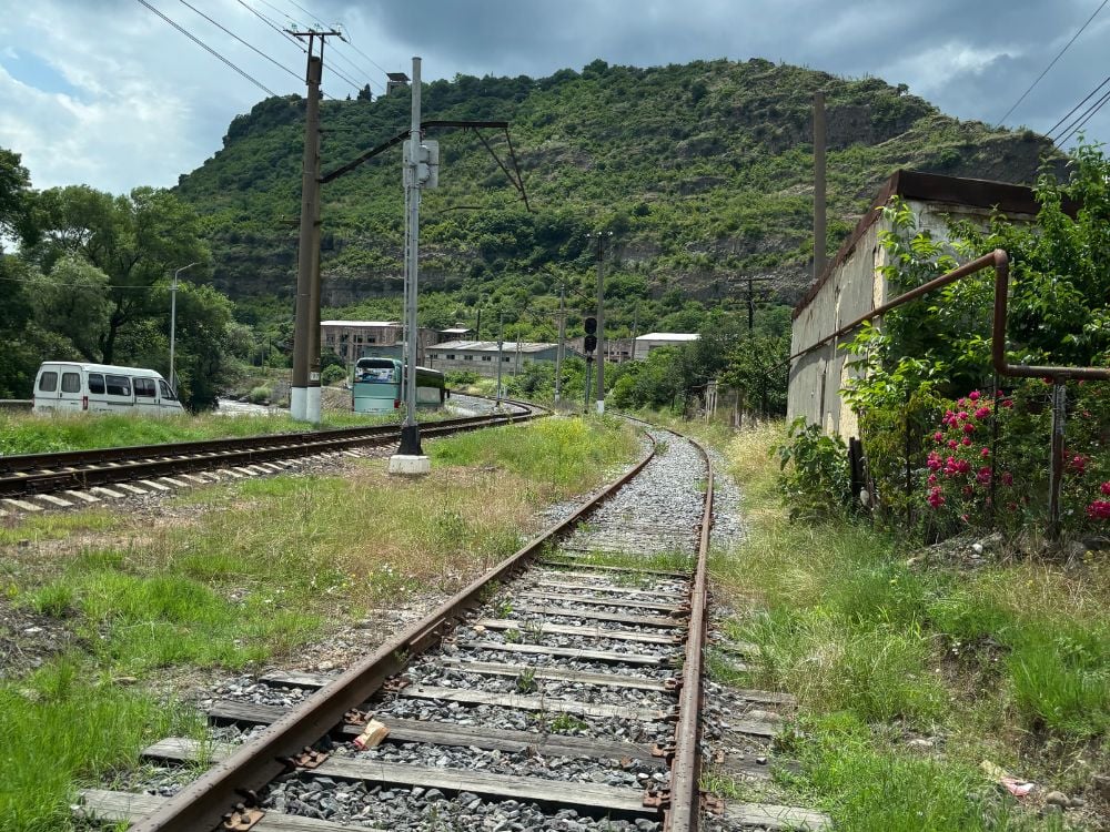 Abandoned railway tracks and station near Akhtala