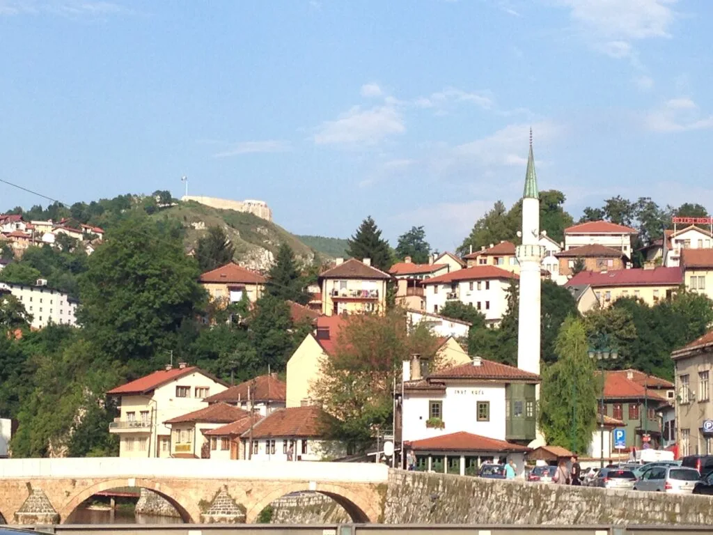 Sarajevo old city with yellow fortress on hillside