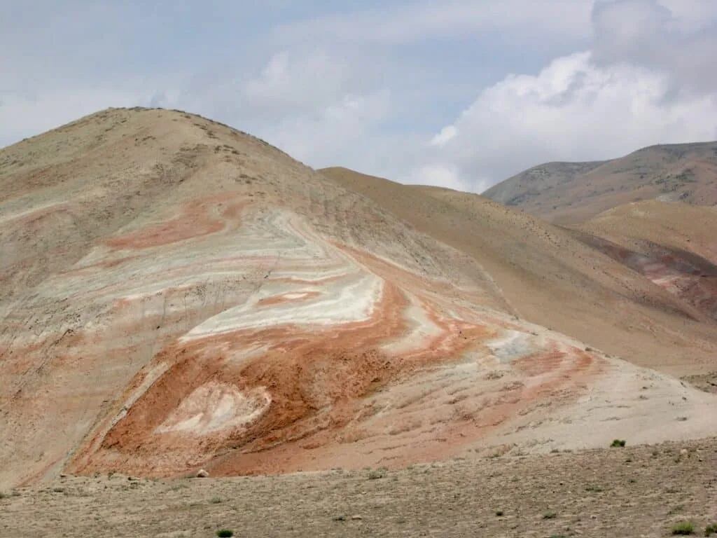Candy Cane Mountains north of Baku are a colorful stripped feature with purple, red and yellow.