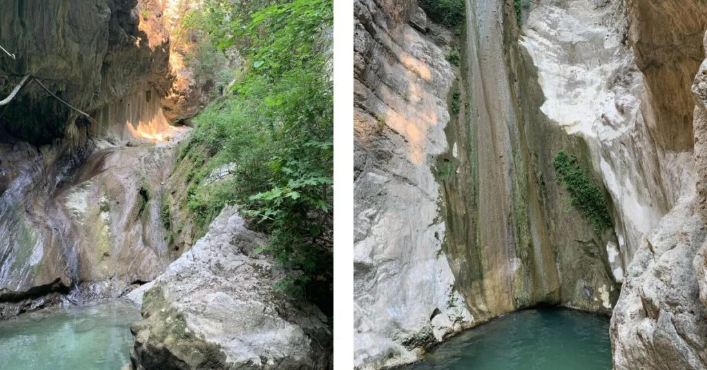 Waterfall and small pools with rocks