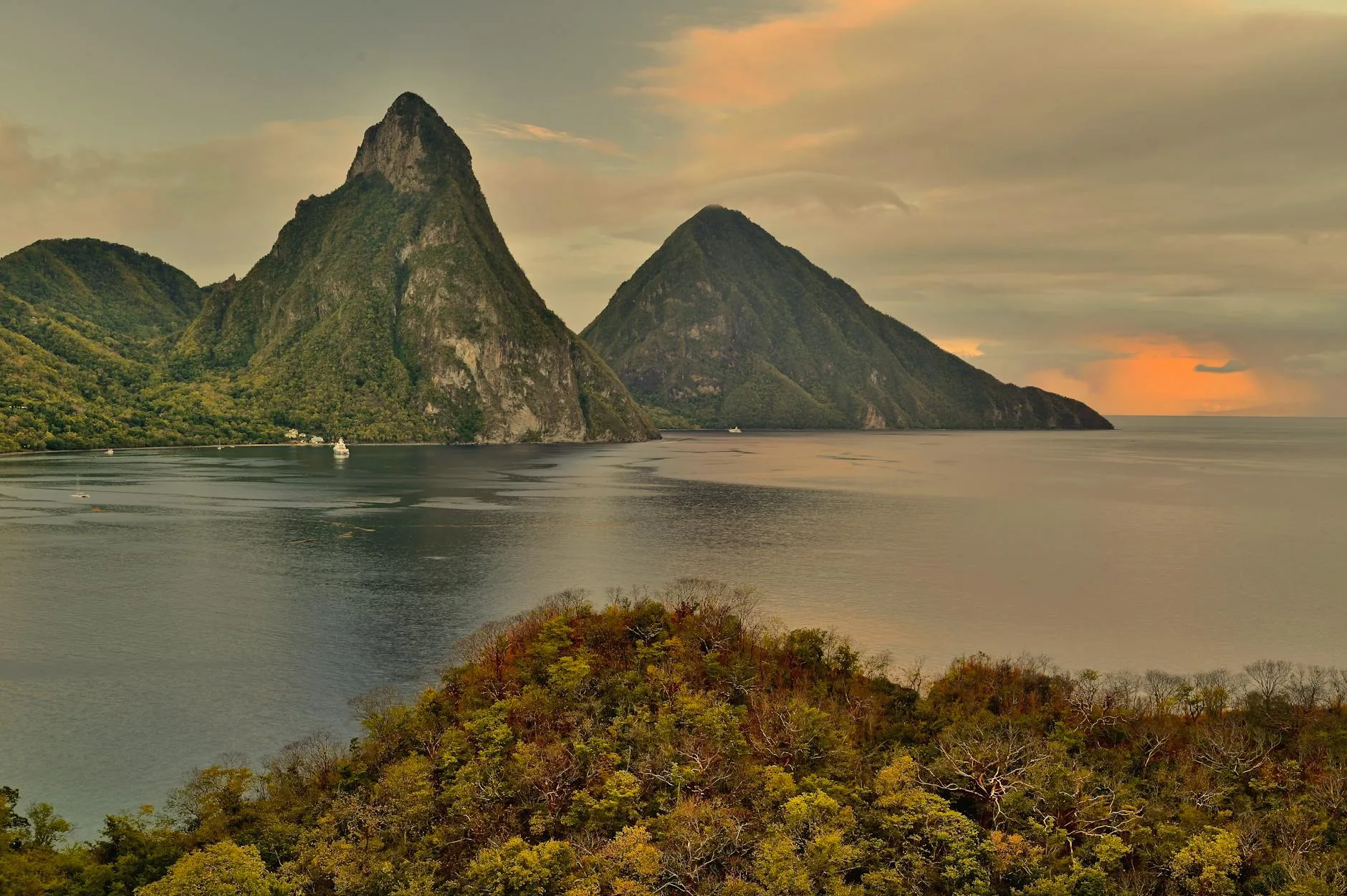 The Pitons of St Lucia at sunset