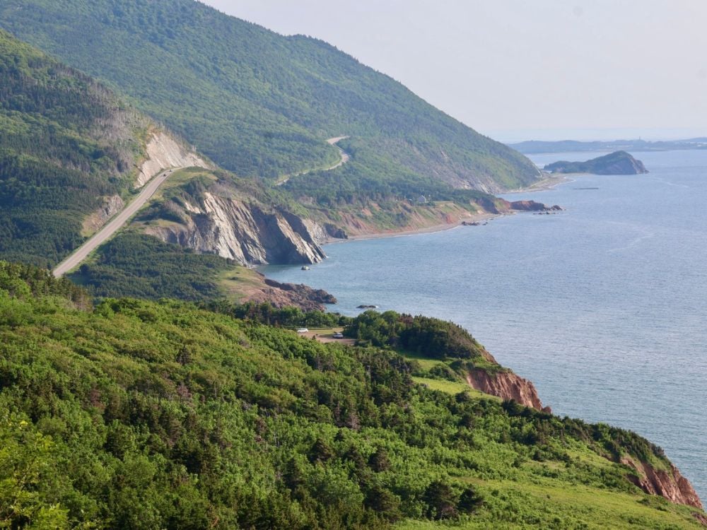 Dramatic coastal cliffs along the Cabot Trail in Cape Breton, Nova Scotia