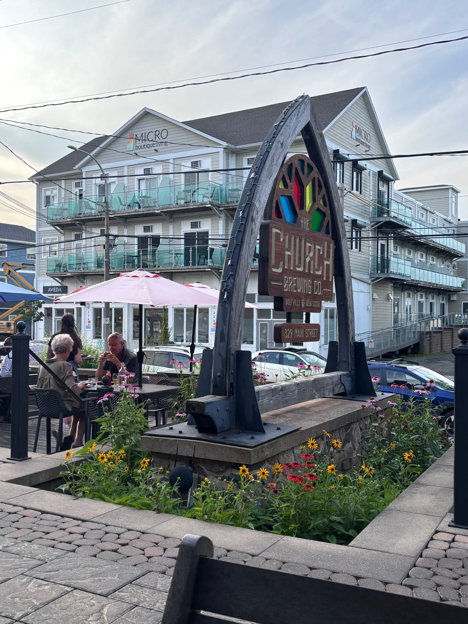 The Church Brewing Co sign in Wolfville, Nova Scotia