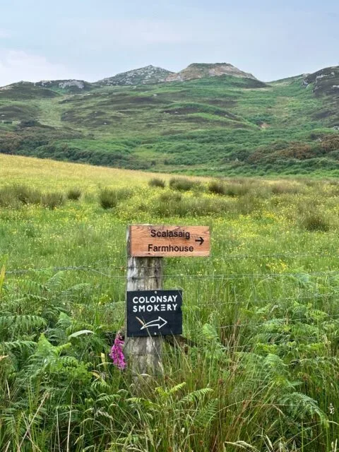 Sign to the smokery on Colonsay scotland