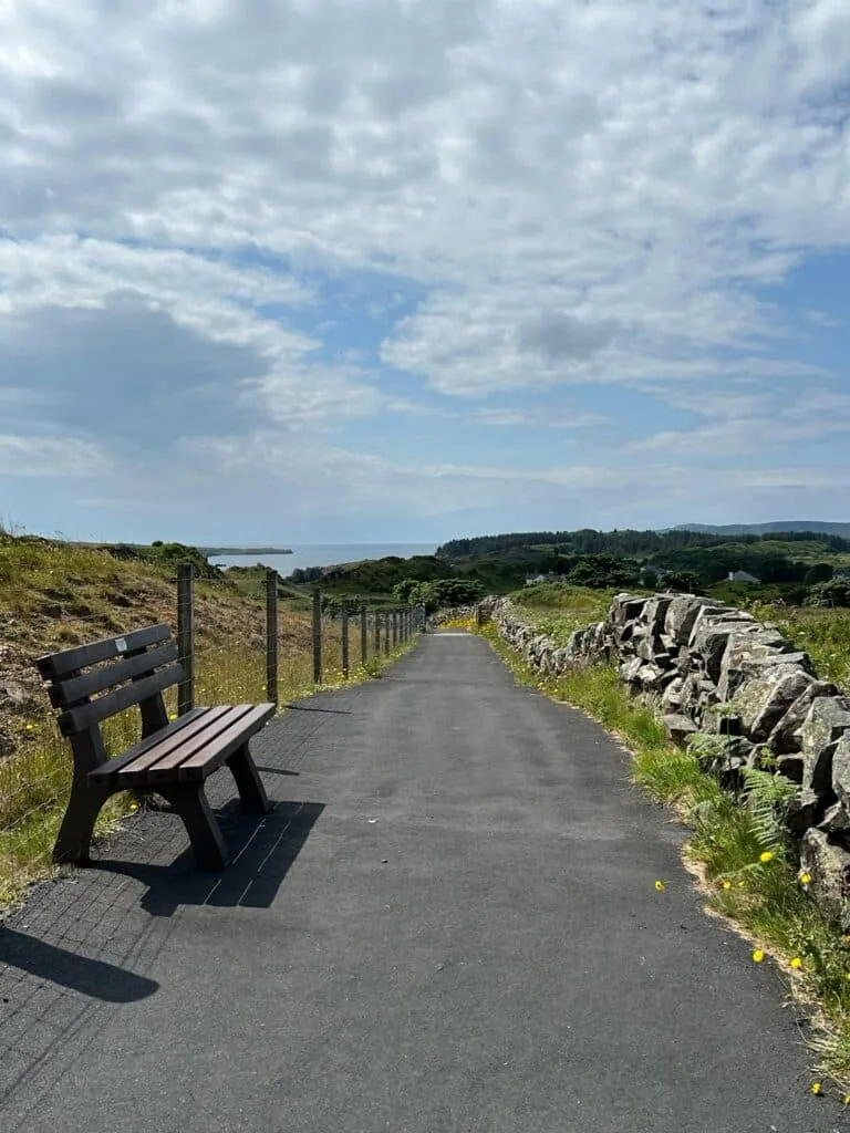 A small paved walkway on Islay between whisky distilleries