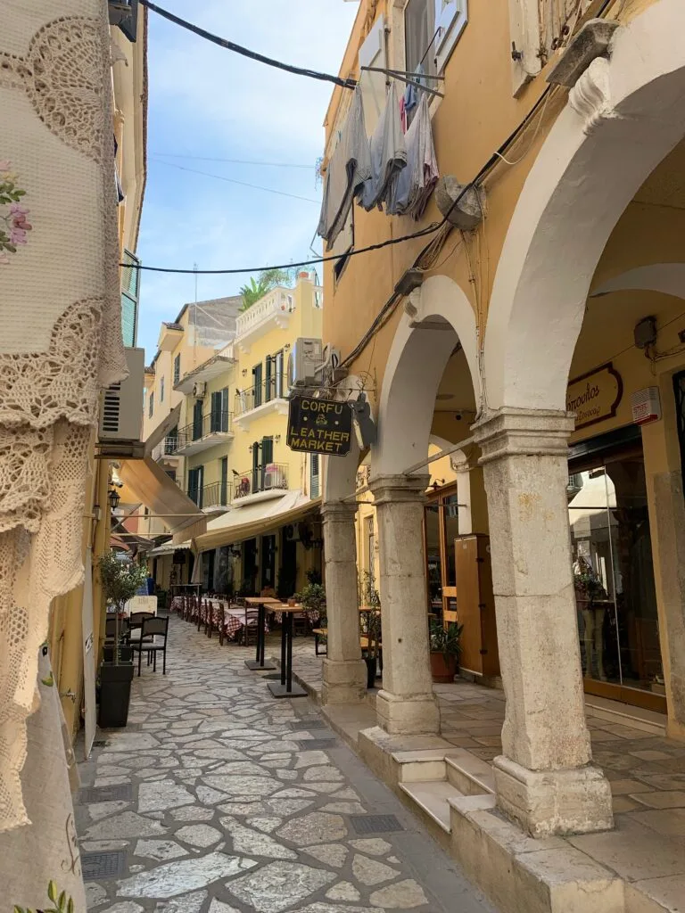 Arches add architectural interest to this street in Corfu Town.