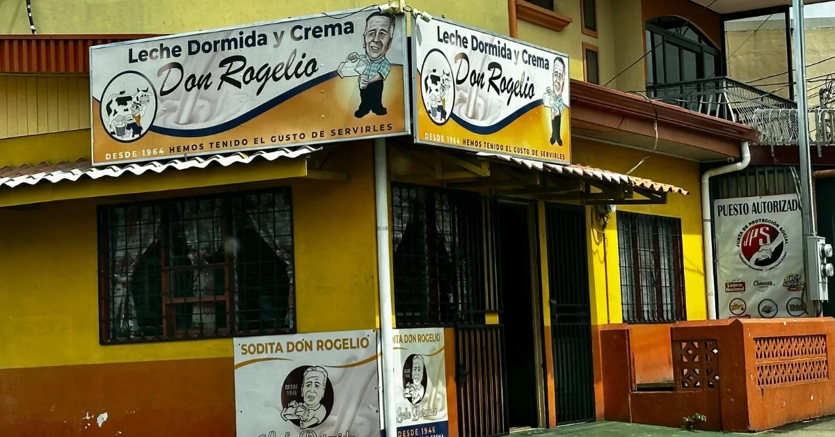 Yellow and orange painted building which is a small cafe in Canjas Costa Rica.