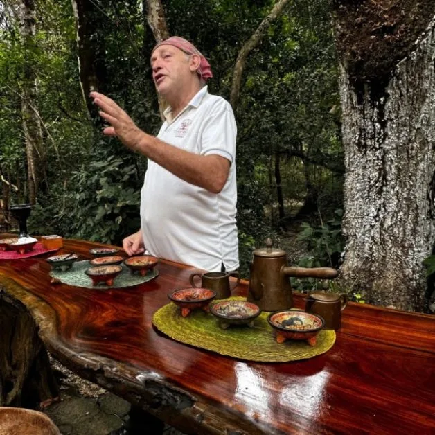 A chef is explaining how chocolate is made in Costa Rica.