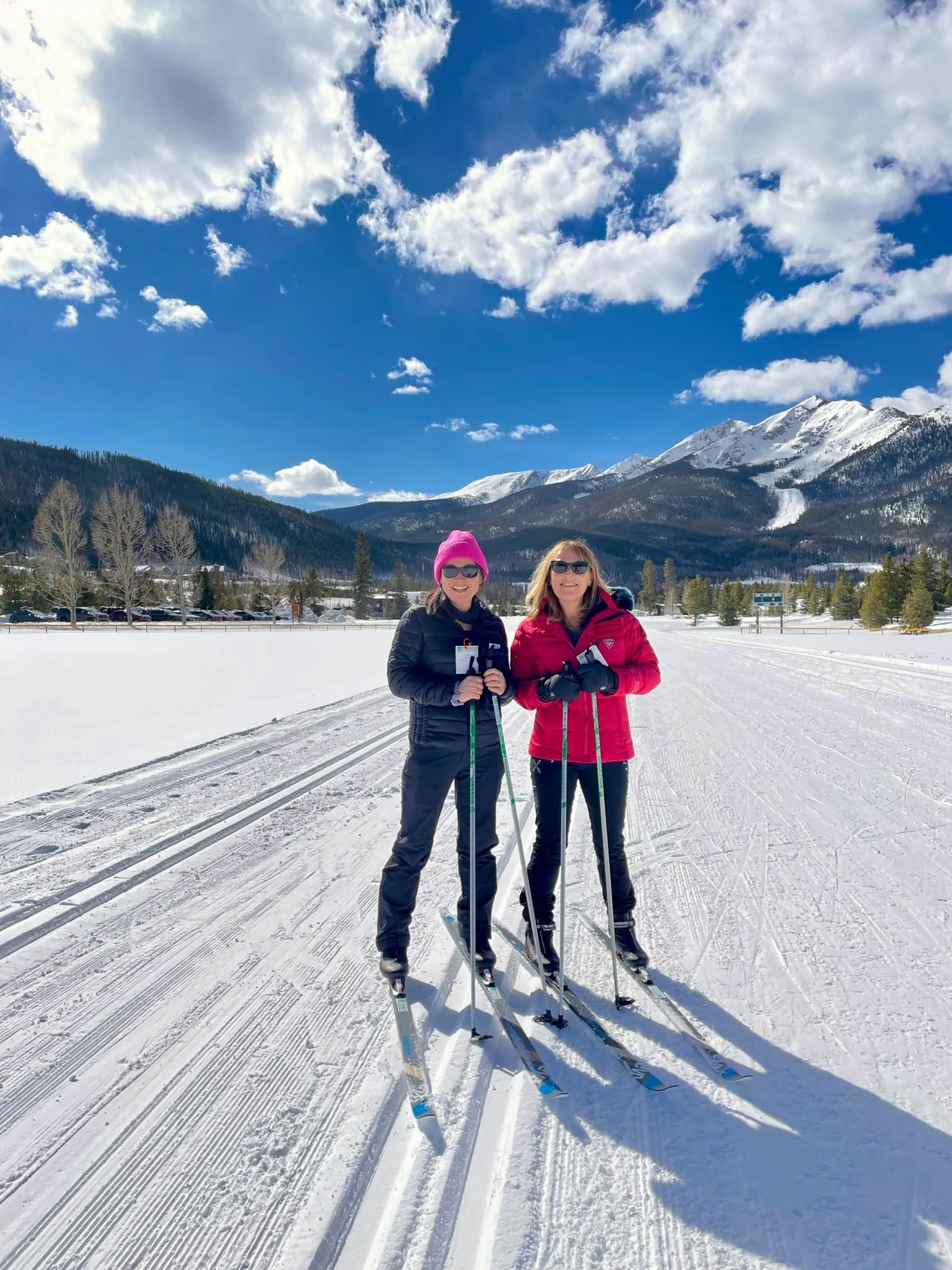Cross-country skiing in a mountain landscape