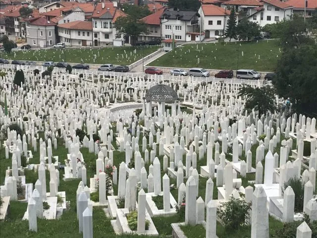 A graveyard on a hillside in Sarajevo from the 1980s conflict