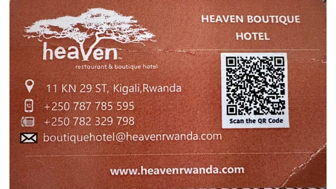 A hotel guest card showing address and phone number to help guests remember address.