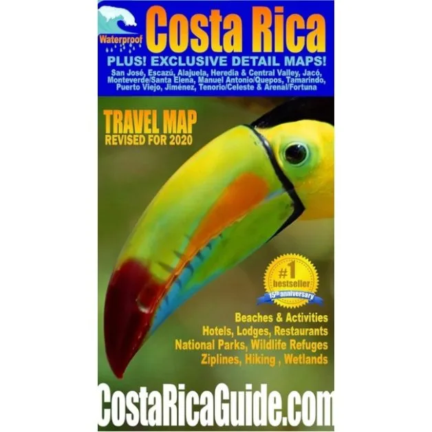 A graphic of a Costa Rica Driving Map with a Toucan on the front.