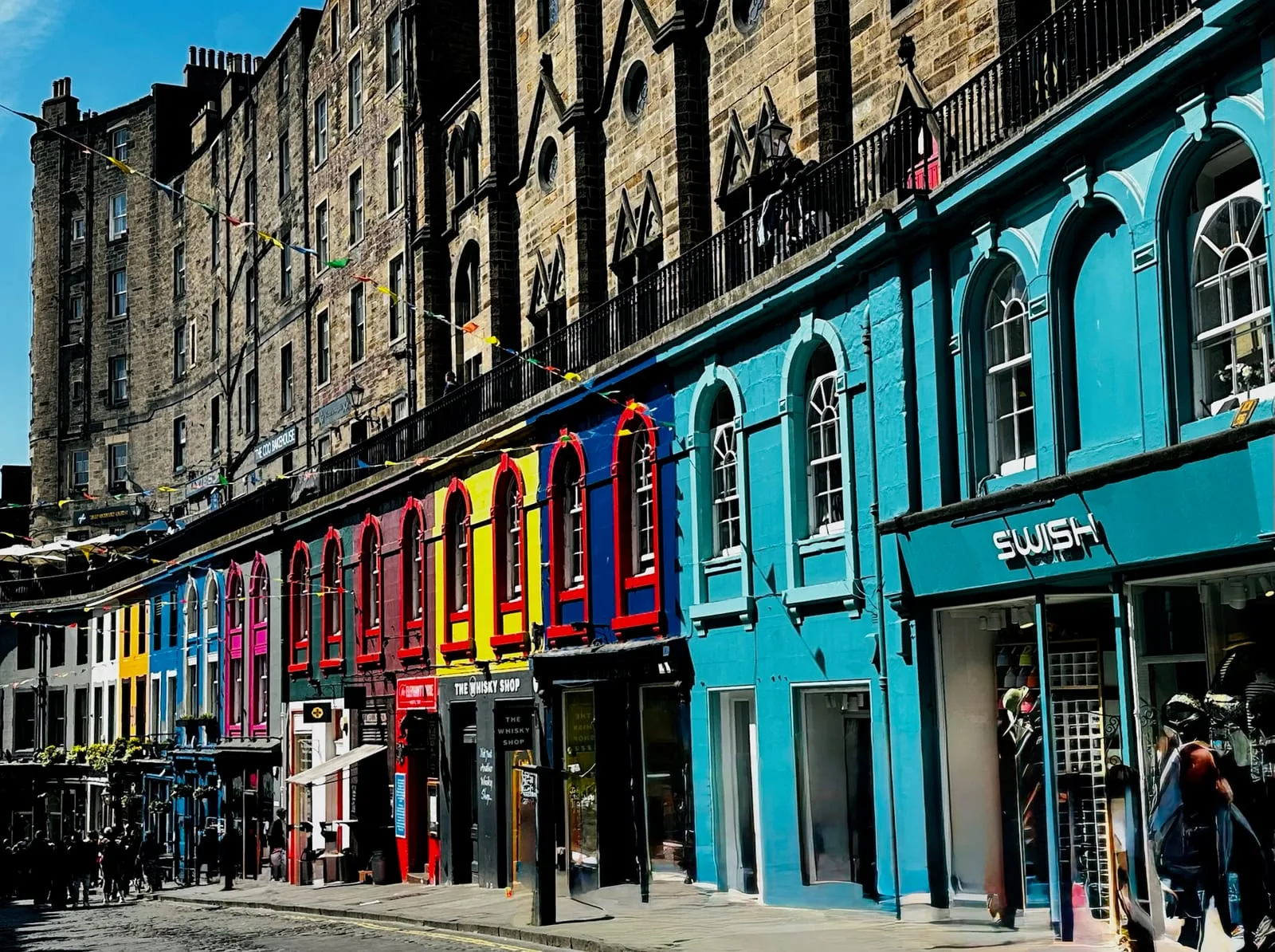 Edinburgh colorful street shops