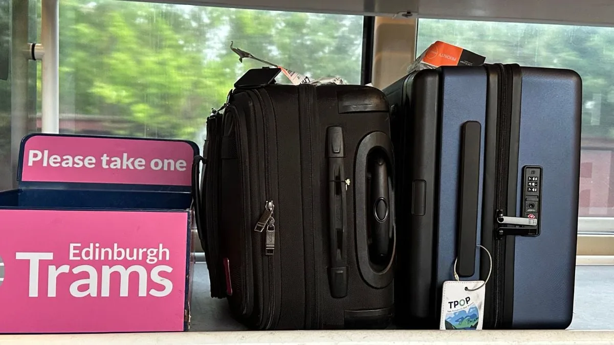 Luggage on Edinburgh trams showing how carry-on bags fit in tram storage