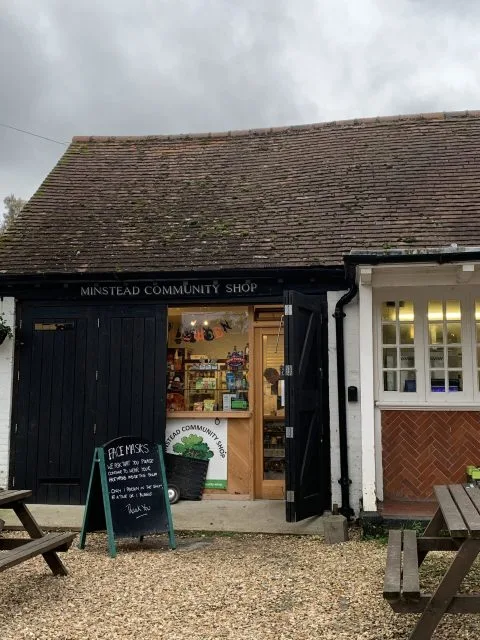 A small shop and outdoor patio area in England's county of Hampshire.