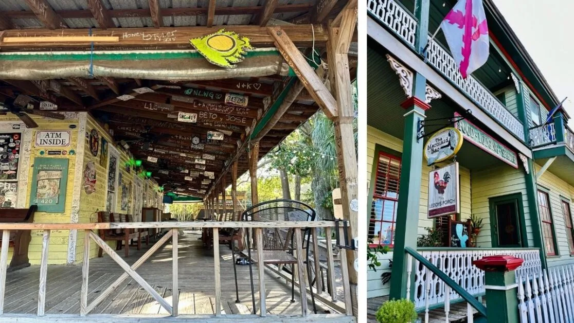 Outdoor seating in restaurant.