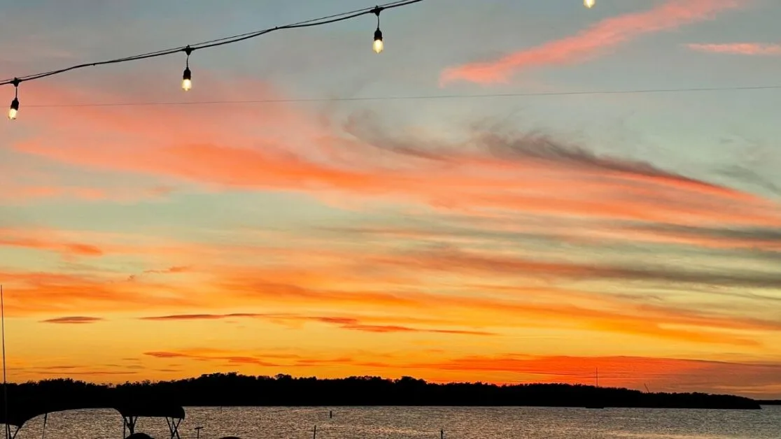 A typical sunset over the water is Islamorada Florida.