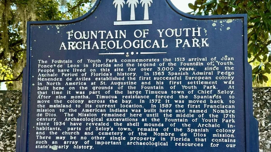 Information Board explaining history of the Fountain of Youth Archaeological Park.