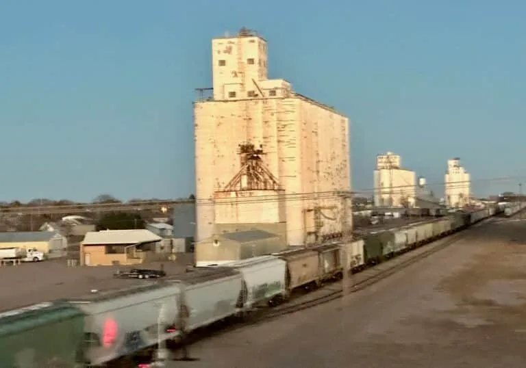 A grain train being loaded in Kansas