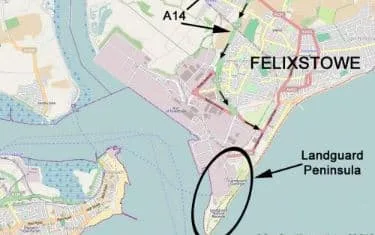 A map showing an old fort in Felixstowe