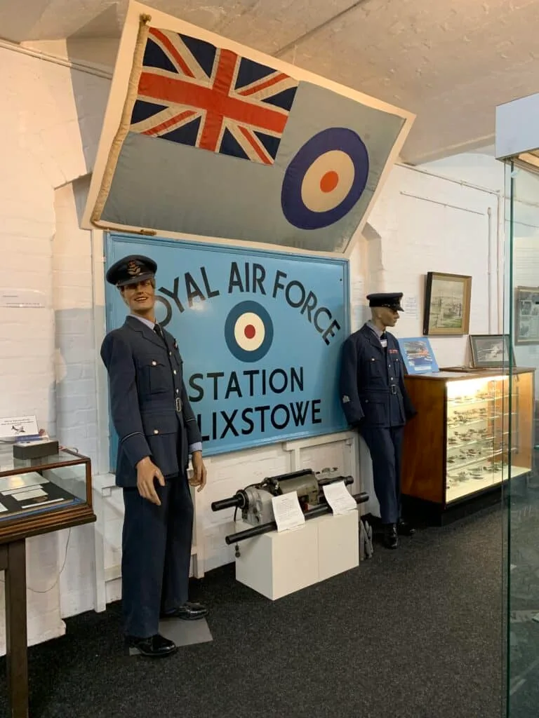 Exhibit of airmen inside Felixstowe museum