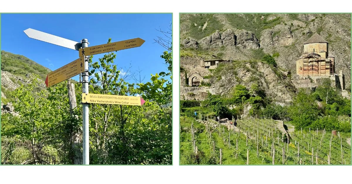 A sign post to wineries in Ateni Valley area of Georgia the Country.