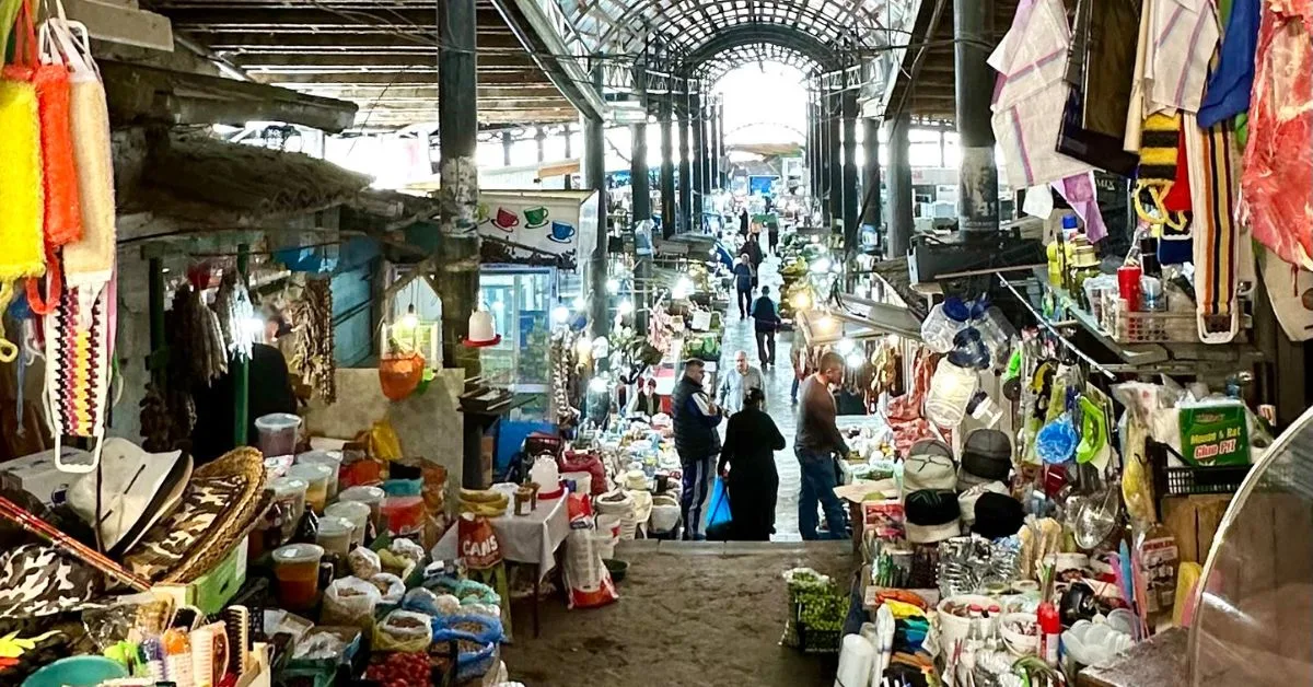 Market stalls within a covered market.