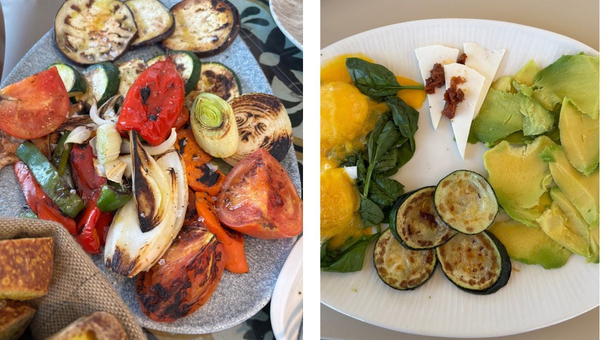 Grilled vegetables and restaurant food in Vejer de la Frontera, Andalusian cuisine