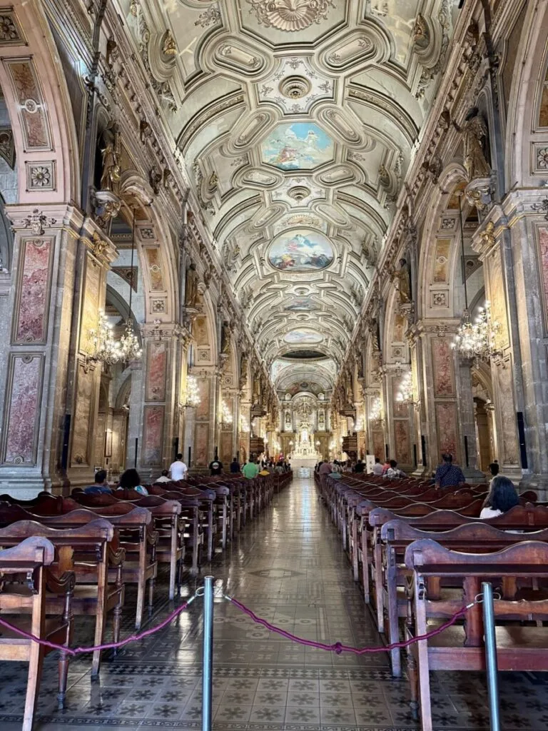 Cathedral Chile interior with ornate decorated ceiling.