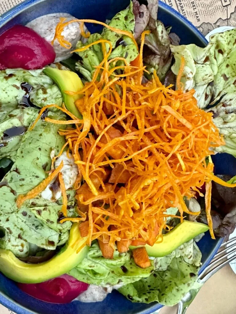 Vegan Dinner Salad in Chile with mix of vegetables.