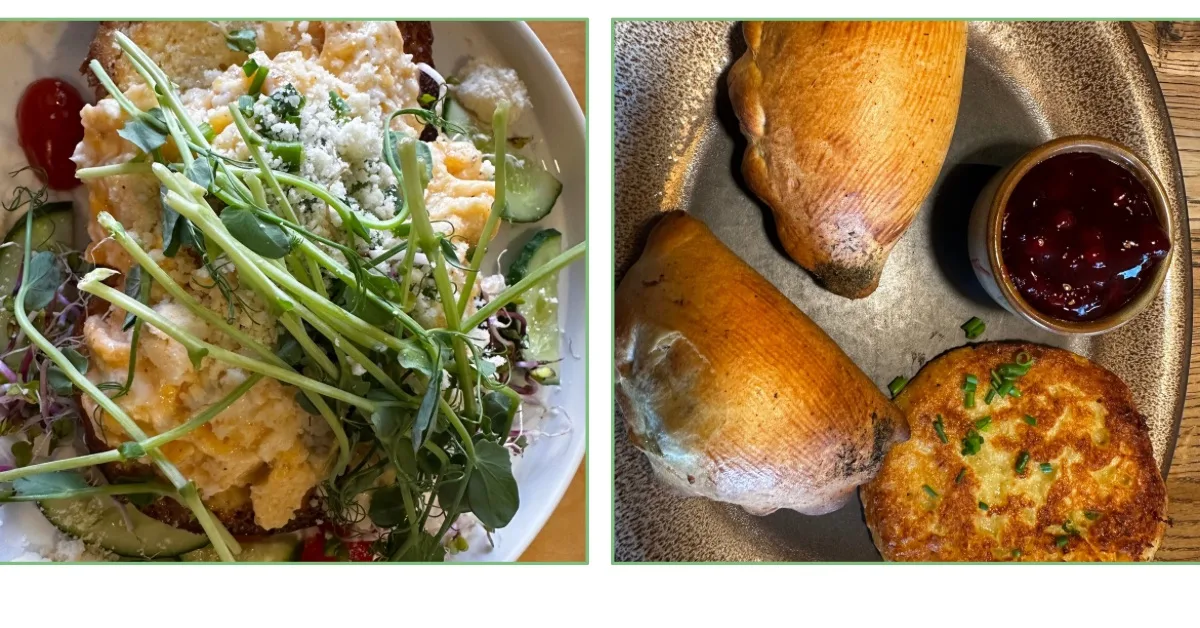 Examples of food in Poznan shows two dishes including traditional pierogi.