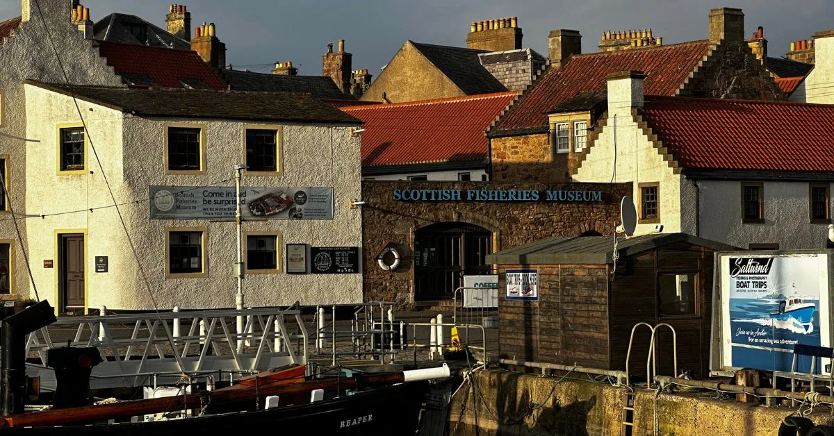 Traditional buildings adjacent to the harbour in Anstruther Fife includes the traditional stone Scottish Fisheries Museum.