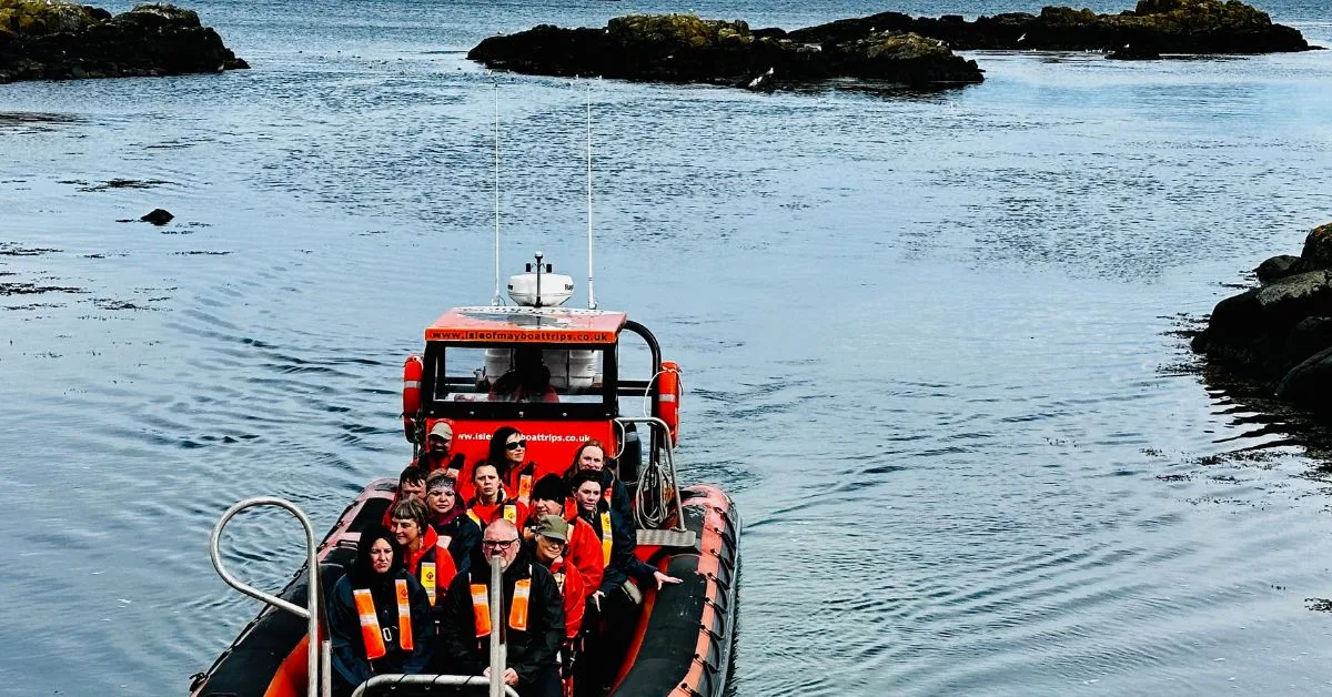 RIB boat crossing the Firth of Forth on an Isle of May wildlife tour.