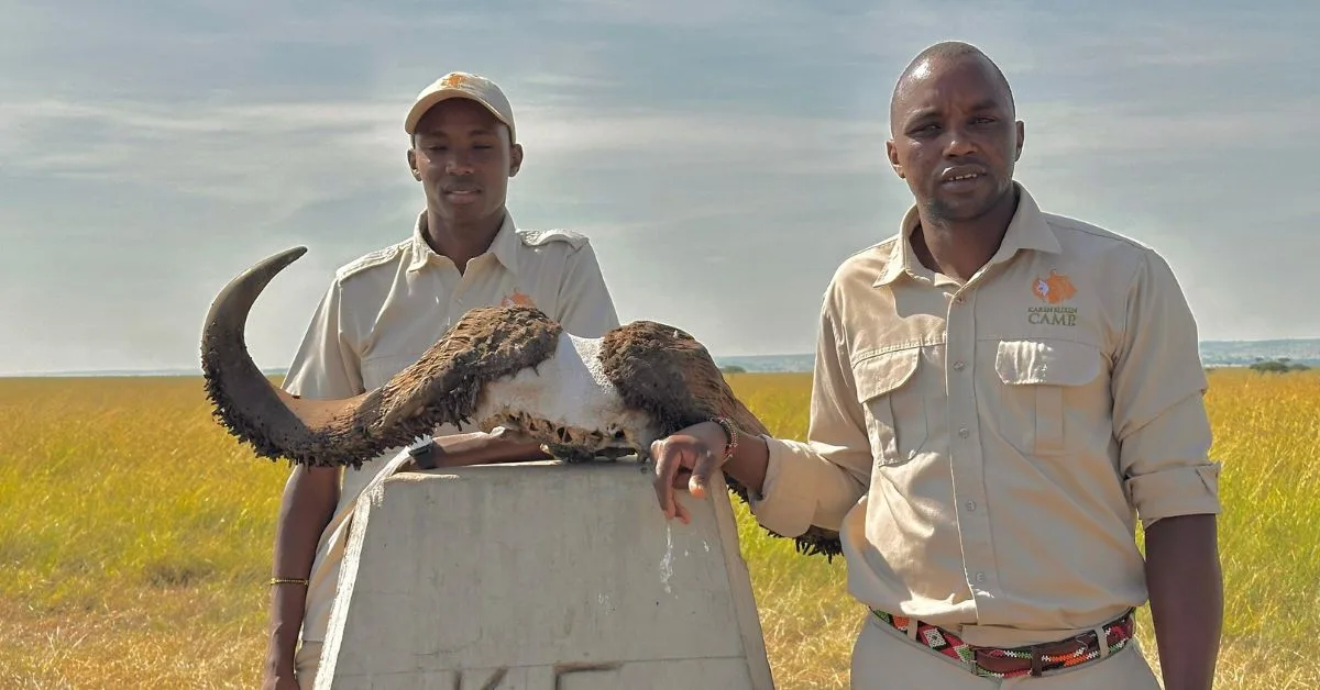 Two guides in Masai Mara grasslands.