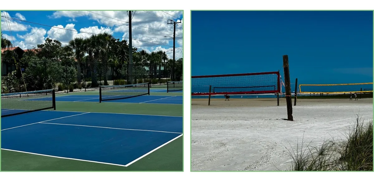 Tennis, pickleball and beach volleyball courts.