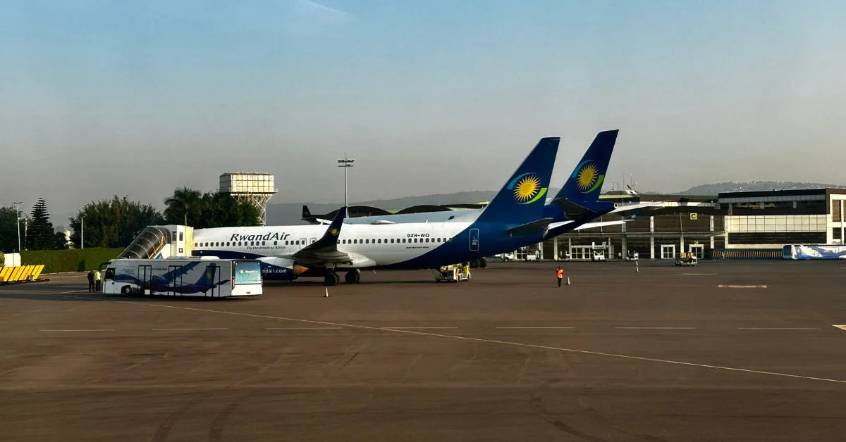 RwandAir planes on stand at Kigali AIrport.