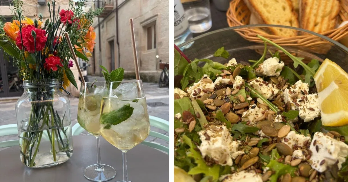 Restaurant dining in Lecce, Puglia — fresh local food and outdoor seating in the historic centre