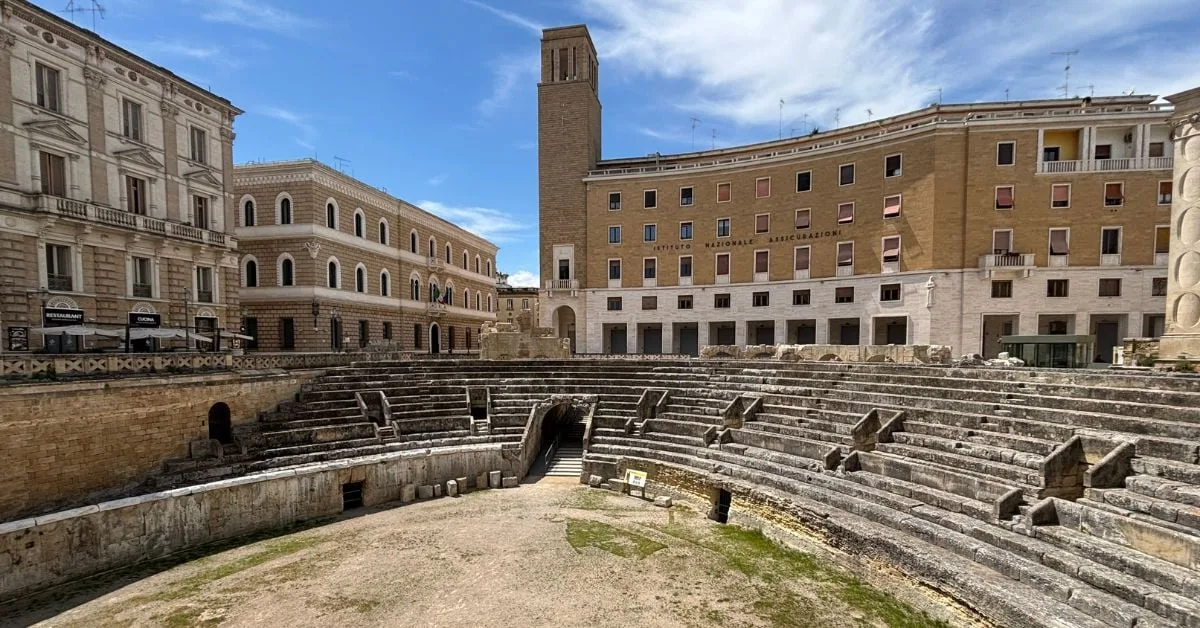Roman amphitheatre ruins in Piazza Sant'Oronzo, Lecce, Puglia