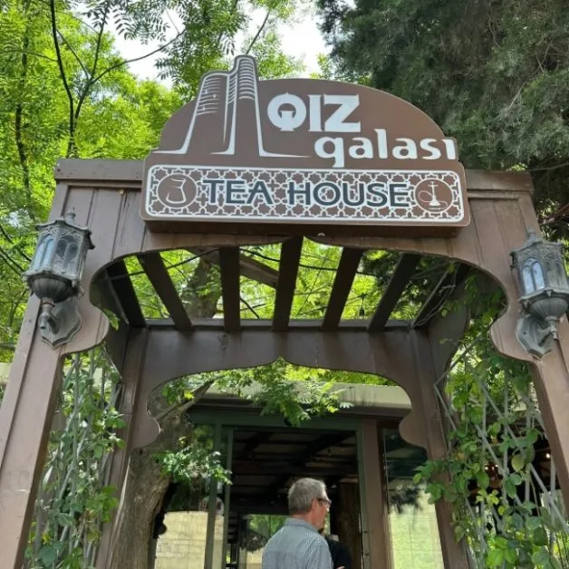 The nearest are to Maiden Tower Baku is Qiz Qalasi Teahouse and this photo shows its main entrance.