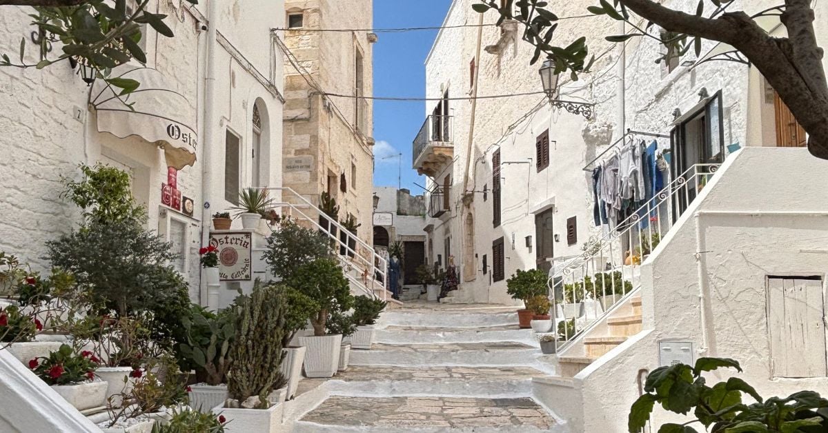 Mediterranean village street scene in Ostuni