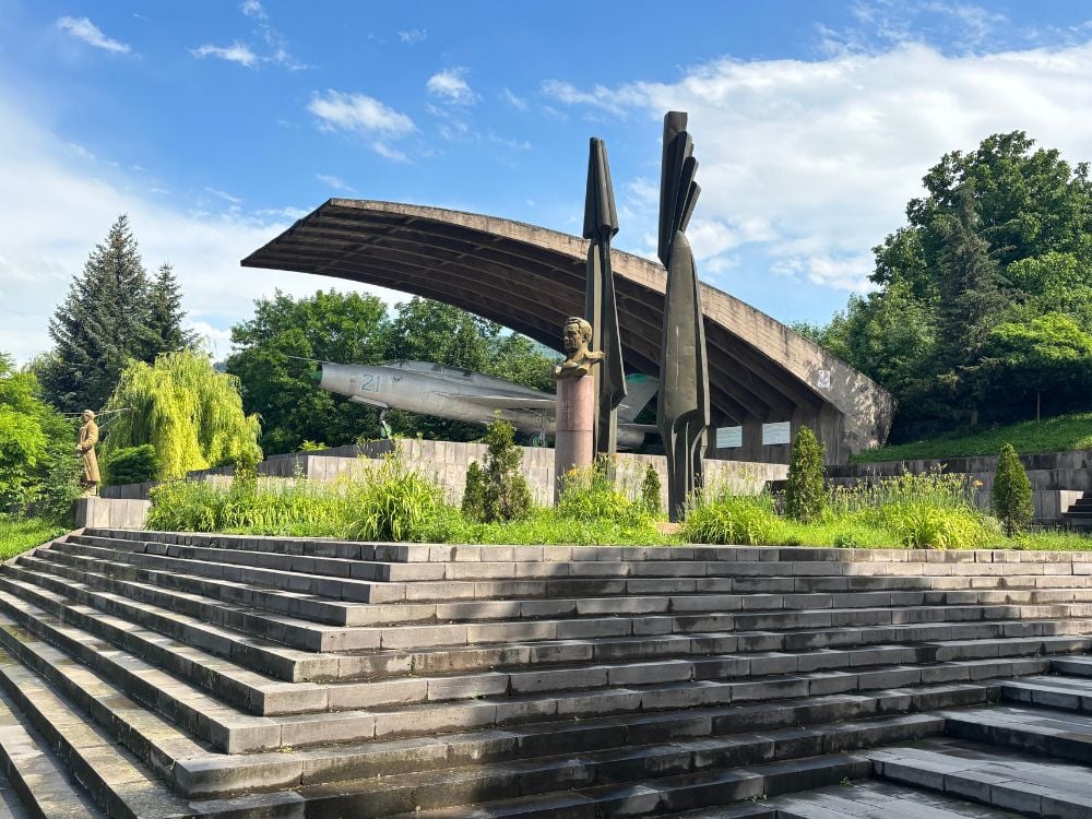 MiG-21 fighter jet monument outside the Mikoyan Brothers Museum