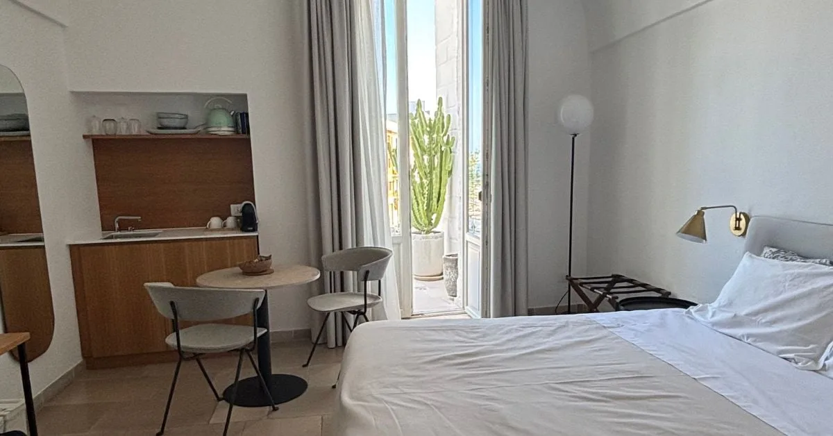 Modern hotel room interior in Puglia — clean, bright and comfortable accommodation
