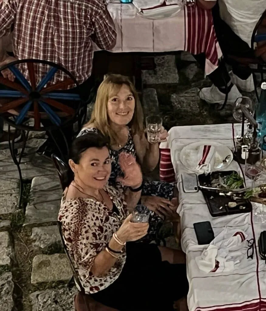 Women eating dinner at a traditional Albanian restaurant