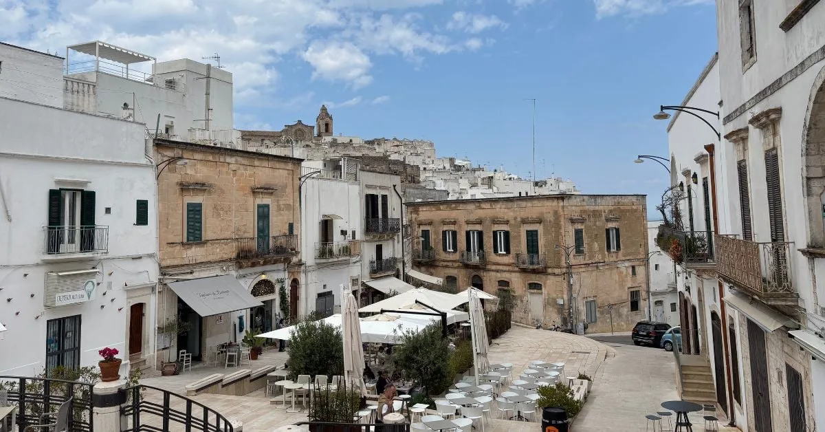 Ostuni town square with views across the Puglian countryside