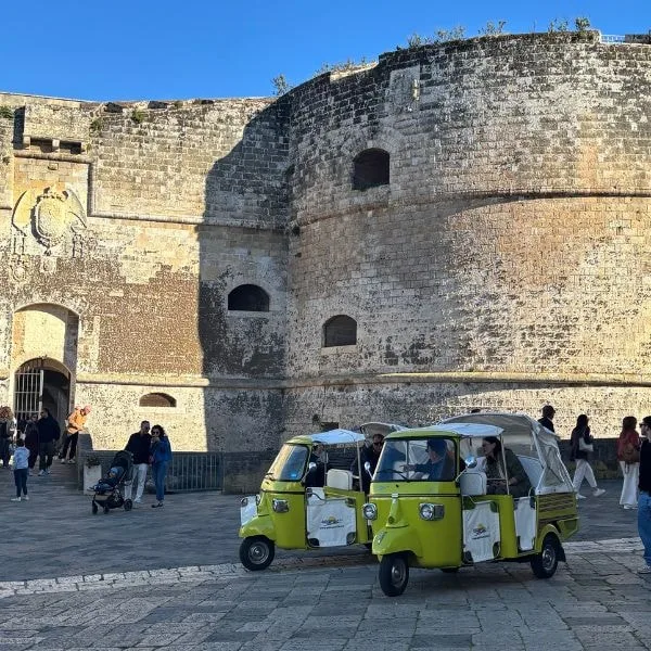 Otranto castle square with tuk-tuk, Puglia — exploring the historic centre